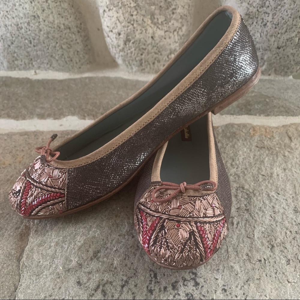 Metallic beaded ballet flats